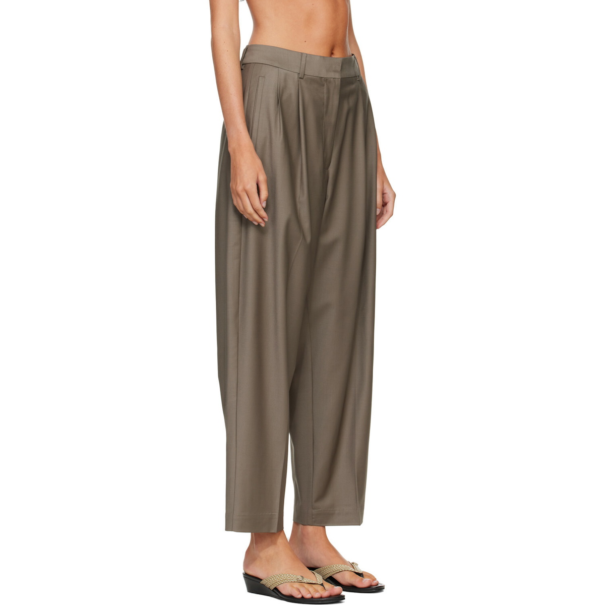 Cordera Beige Virgin Wool Masculine Barrel Trousers