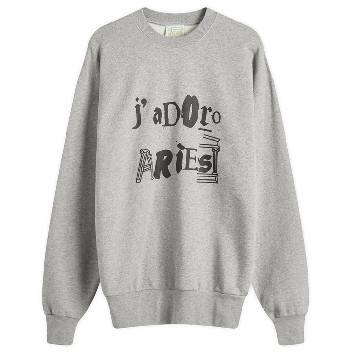 Photo: Aries Men's J'Adoro Ransom Crew Sweatshirt in Grey Marl