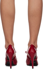 Pushbutton Red Self Tie Strap Heels