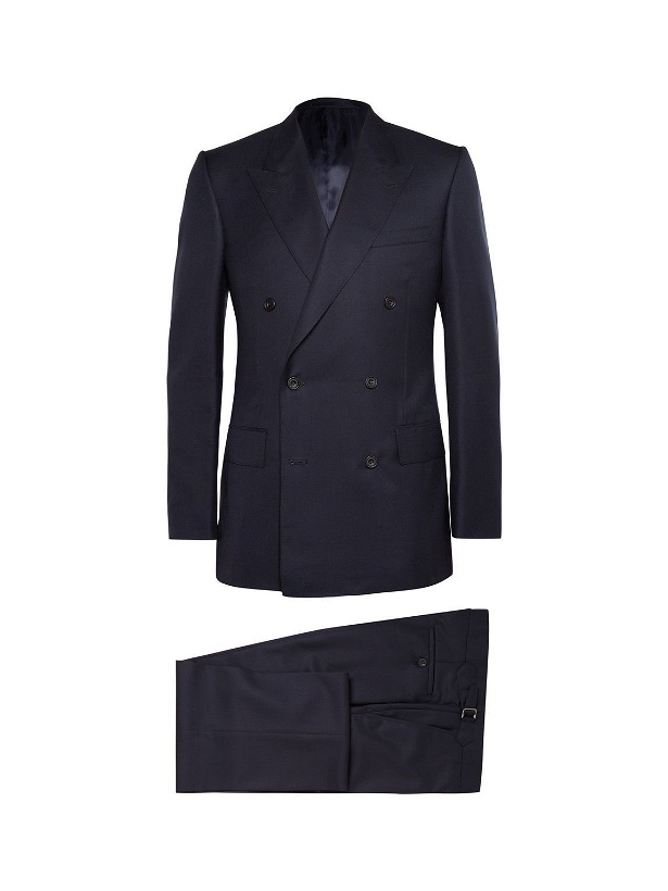 Photo: Kingsman - Navy Double-Breasted Super 120s Wool and Cashmere-Blend Suit - Blue