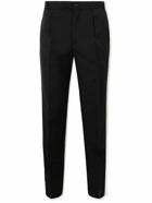 Incotex - Tapered Pleated Wool Drawstring Trousers - Black
