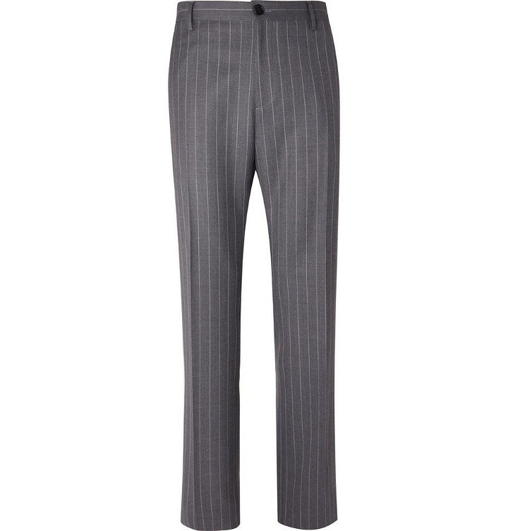 Photo: Versace - Grey Pinstriped Wool Suit Trousers - Gray