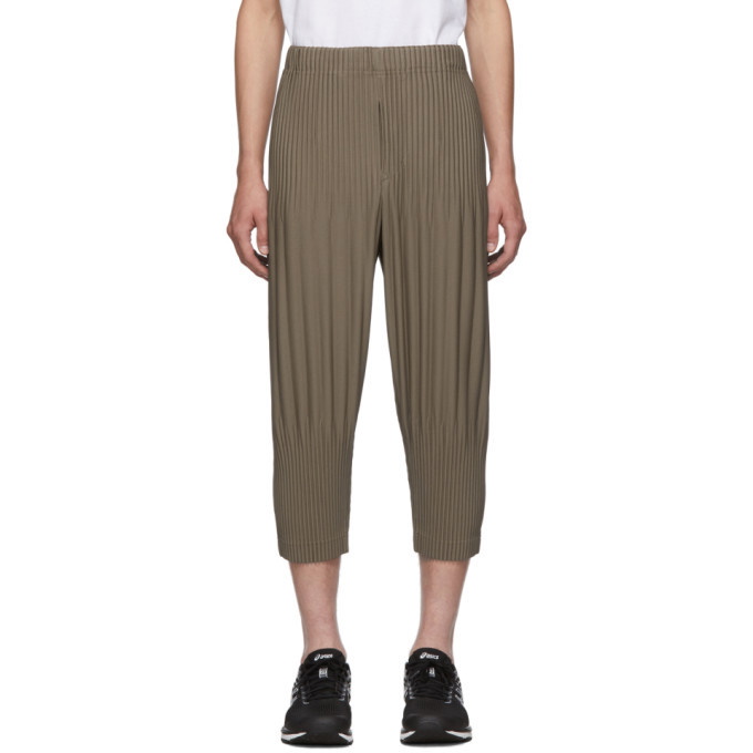 Homme Plisse Issey Miyake Khaki Pleats Tailored Wide-Leg Trousers Homme ...