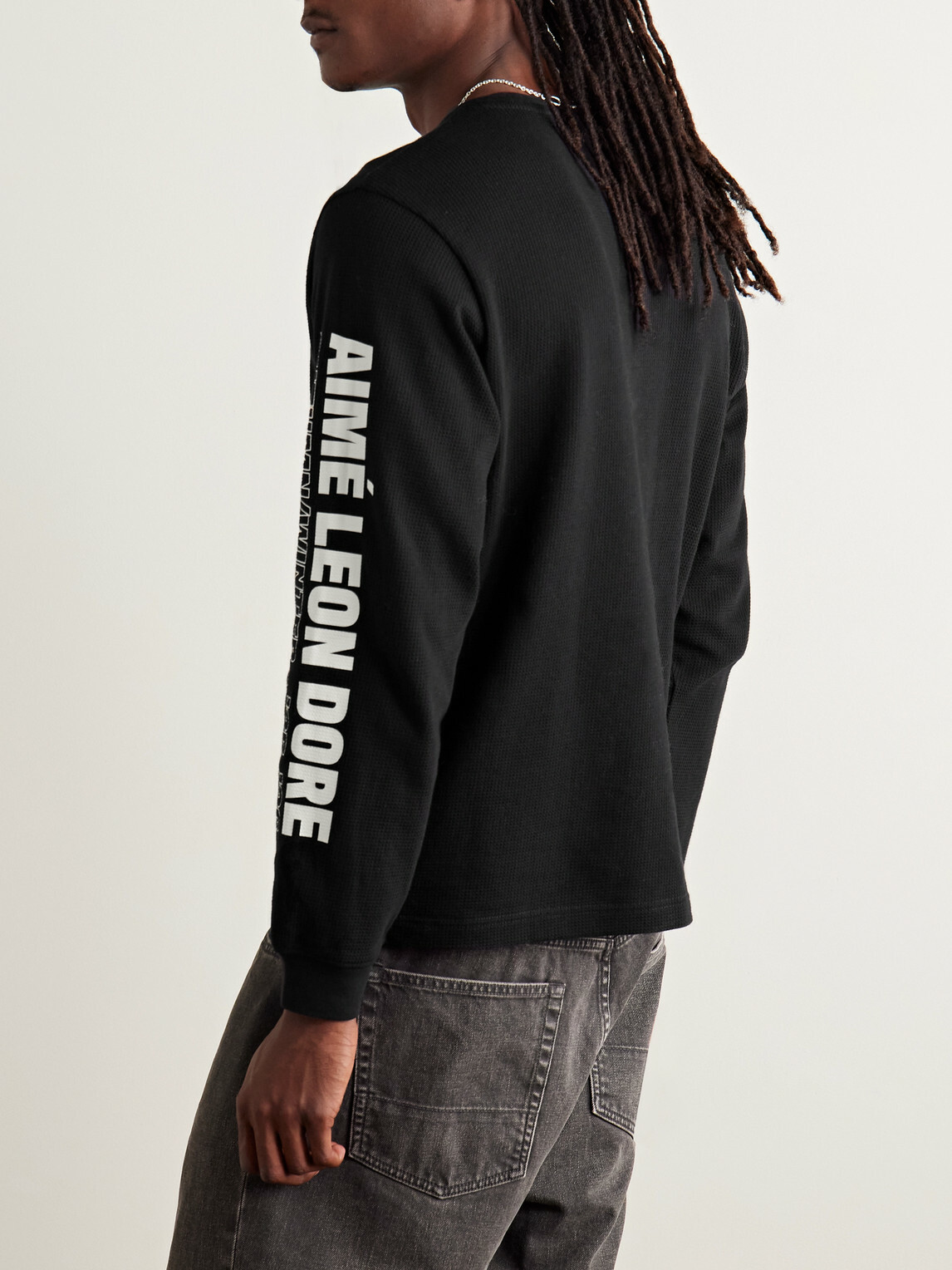 Aimé Leon Dore - Logo-Print Waffle-Knit Cotton T-Shirt - Black