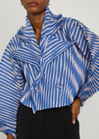 Issey Miyake Striped Pleated Woven Jacket Blue