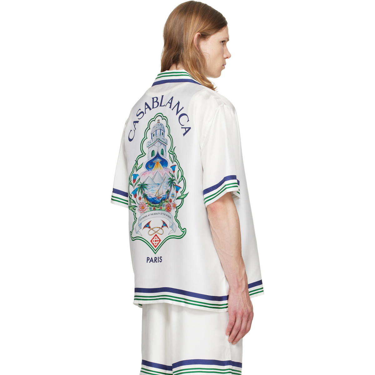 Casablanca White Hotel Emblem Short Sleeve Silk Shirt