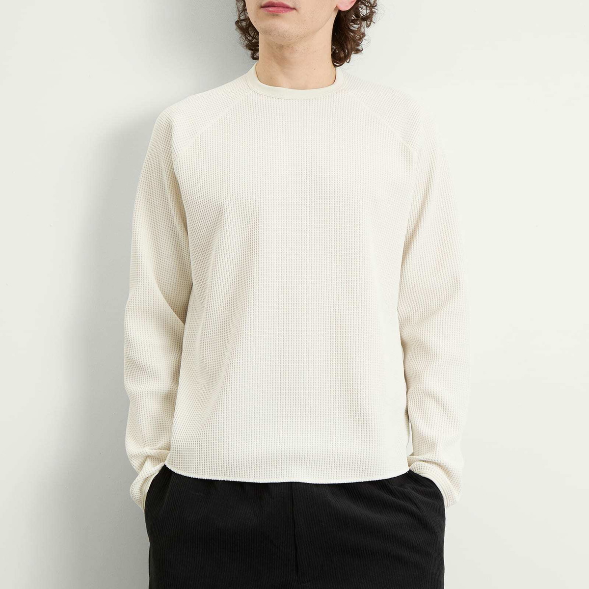 Goldwin Men's Waffle Light Long Sleeve T-Shirt in Ivory