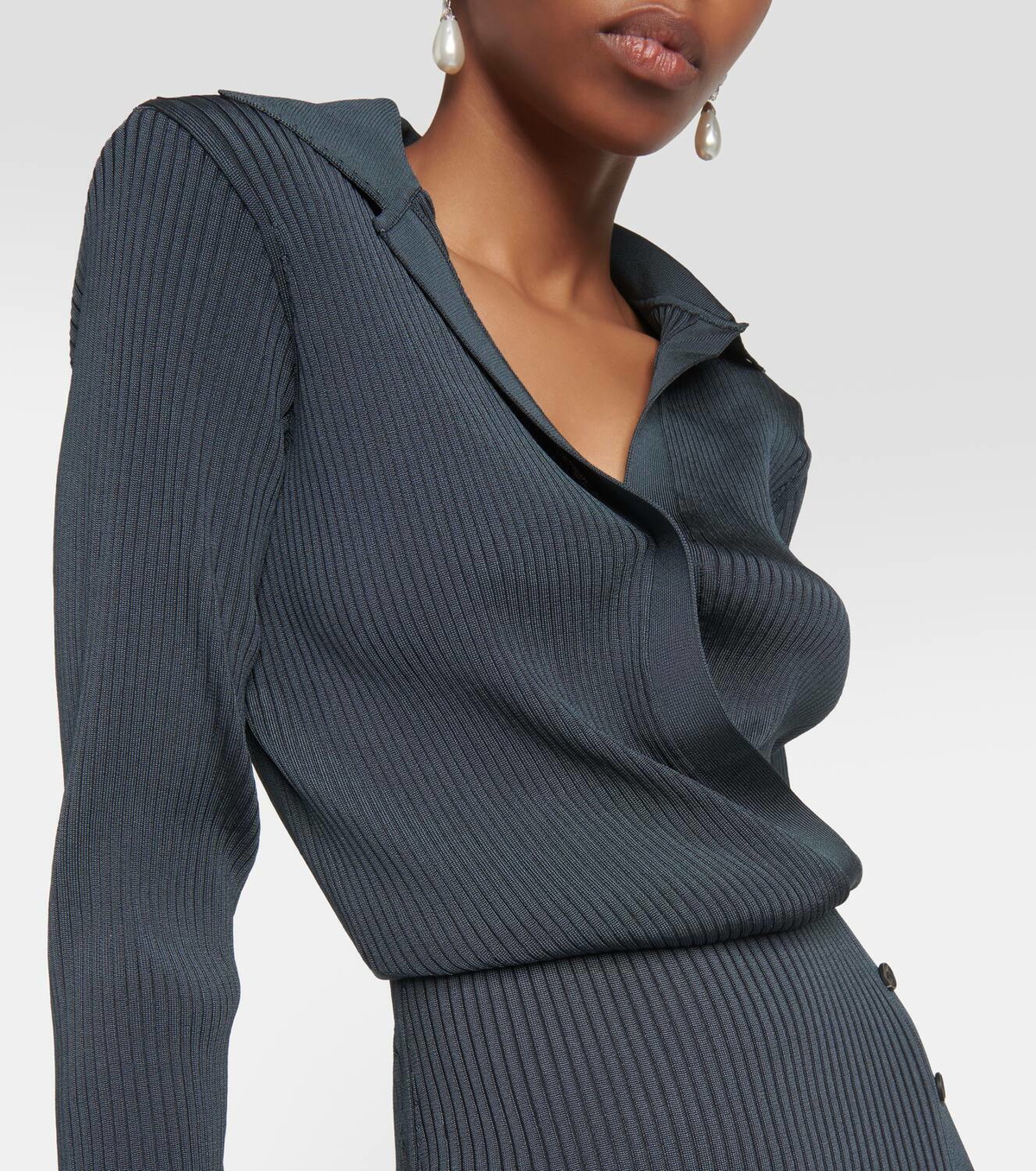 Self-Portrait Brown Draped Knit Midi Dress