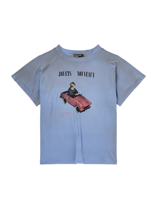 Photo: Enfants Riches Déprimés - Jouets Nouveaux Distressed Printed Cotton-Jersey T-Shirt - Blue
