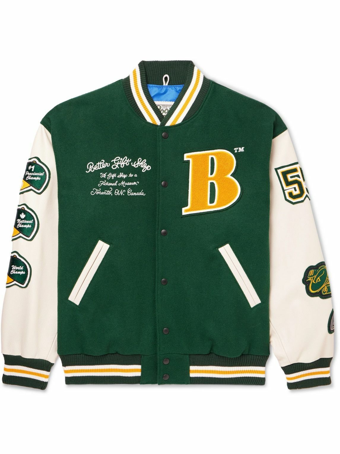 Photo: BETTER GIFT SHOP - Roots Gallery and Gift Shop Wool-Blend Felt and Leather Varsity Jacket - Green