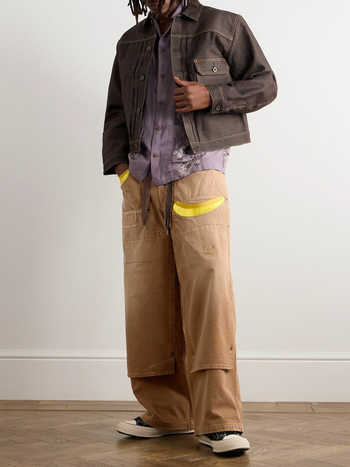KAPITAL - Wide-Leg Appliquéd Distressed Panelled Jeans - Brown KAPITAL
