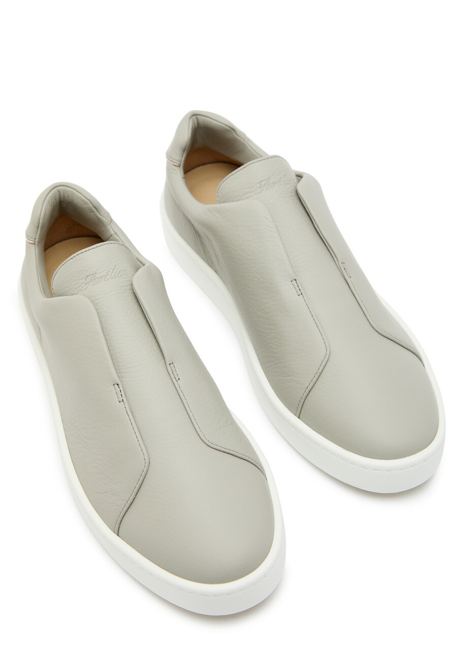 Aurélien Aur3 Grained Leather Sneakers Grey