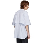 Juun.J White and Blue Poplin Striped Short Sleeve Shirt