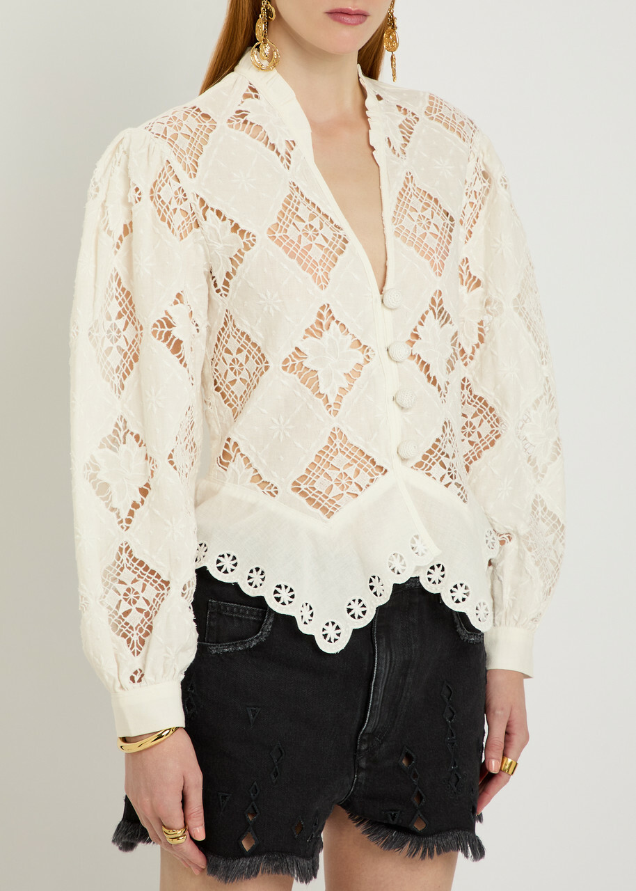 Isabel Marant Nina Cutwork-embroidery Cotton and Linen-blend Blouse White