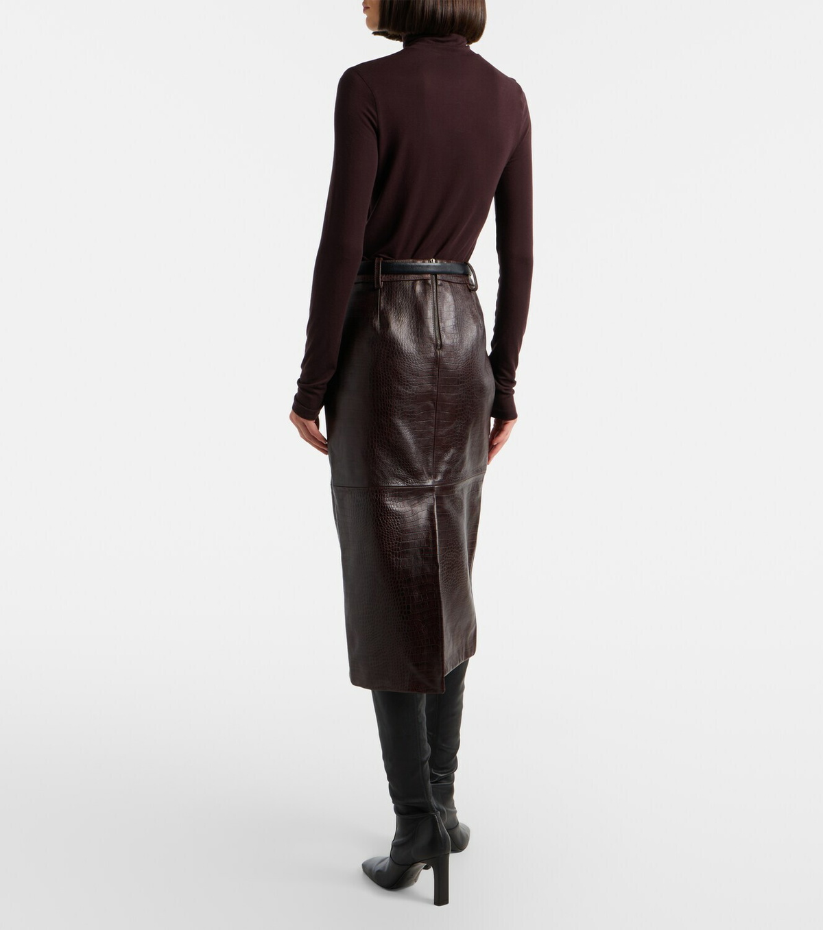 The Frankie Shop Taney croc-effect leather pencil skirt