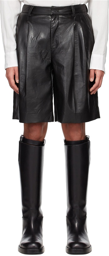 Photo: System SSENSE Exclusive Black Faux-Leather Shorts