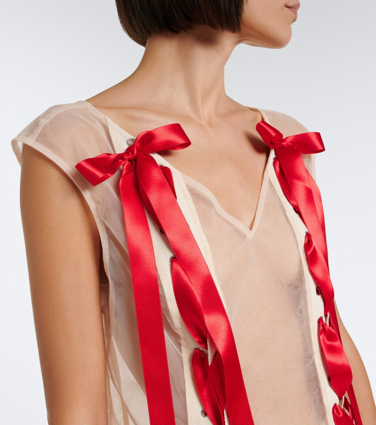 Simone Rocha Unraveling bow-detail sheer top