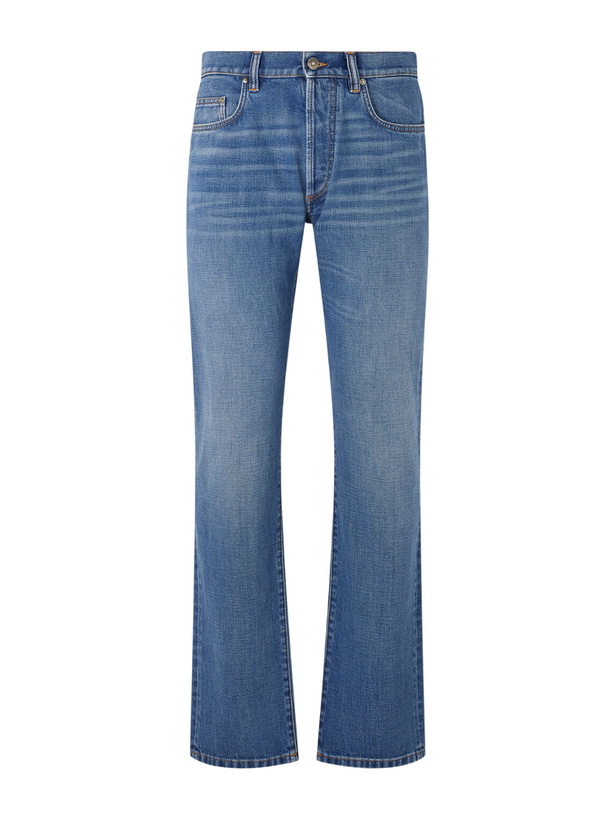 Photo: Versace - Straight-Leg Logo-Appliquéd Jeans - Blue