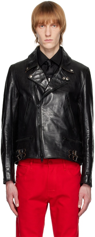 Photo: UNDERCOVER Black Zip-Up Leather Jacket
