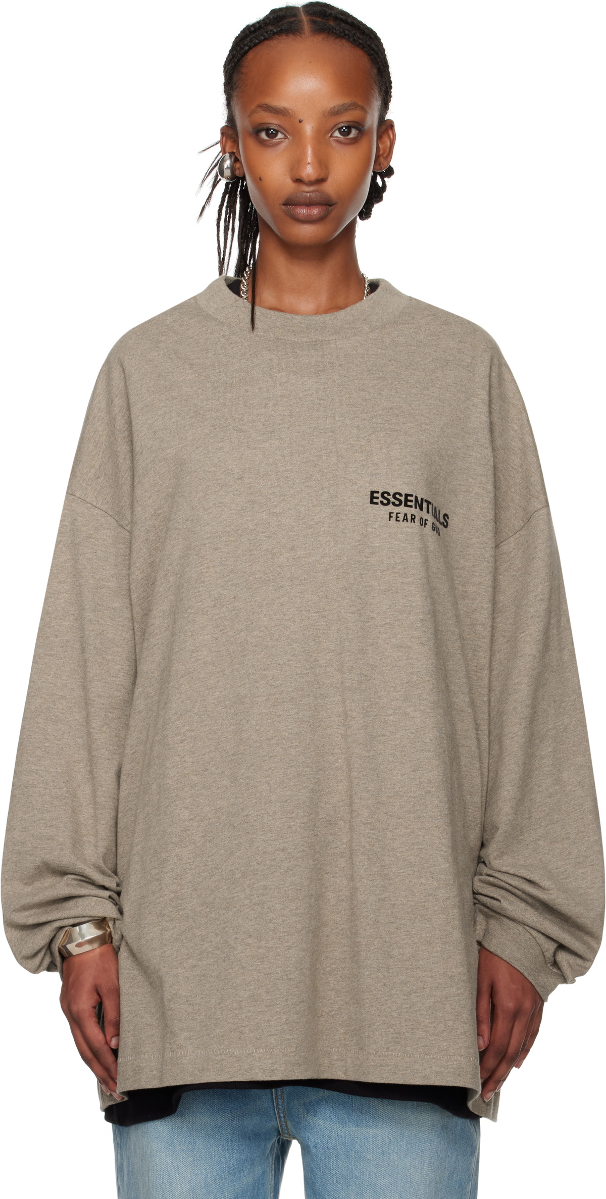 Tシャツ・カットソー FEAR OF GOD ESSENTIALS Gray Crewneck Long Sleeve T-Shirt Fear of God ESSENTIALS Gray Jersey Long Sleeve T-shirt Fear