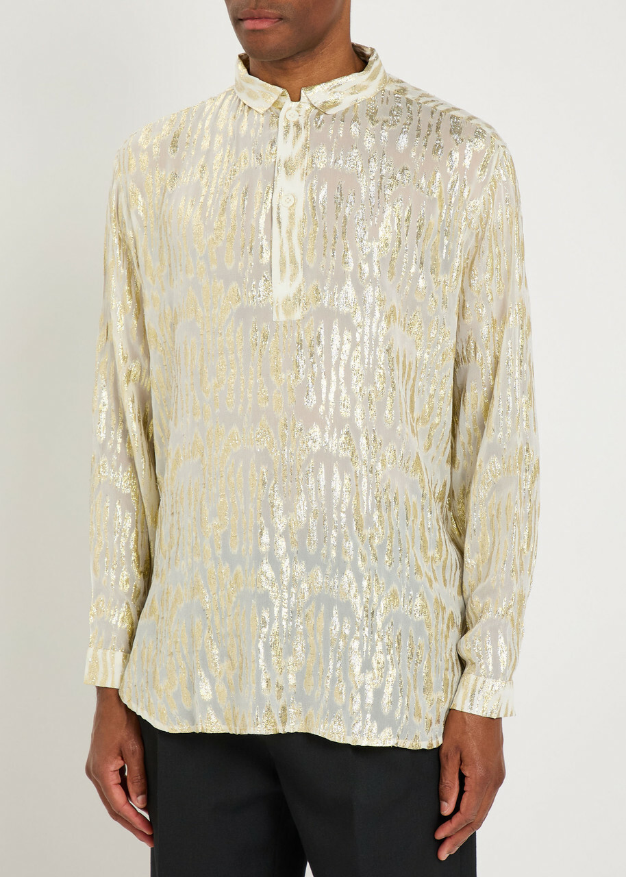 Smr Days Ornos Metallic-weave Voile Polo Shirt Gold