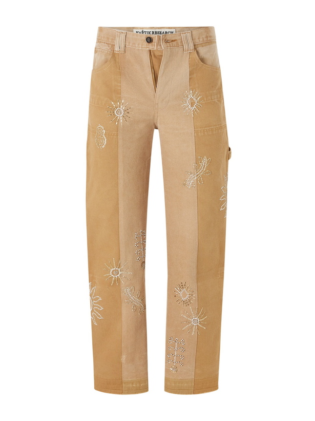 Photo: Kartik Research - Zardozi Straight-Leg Embellished Paneled Cotton-Canvas Trousers - Neutrals