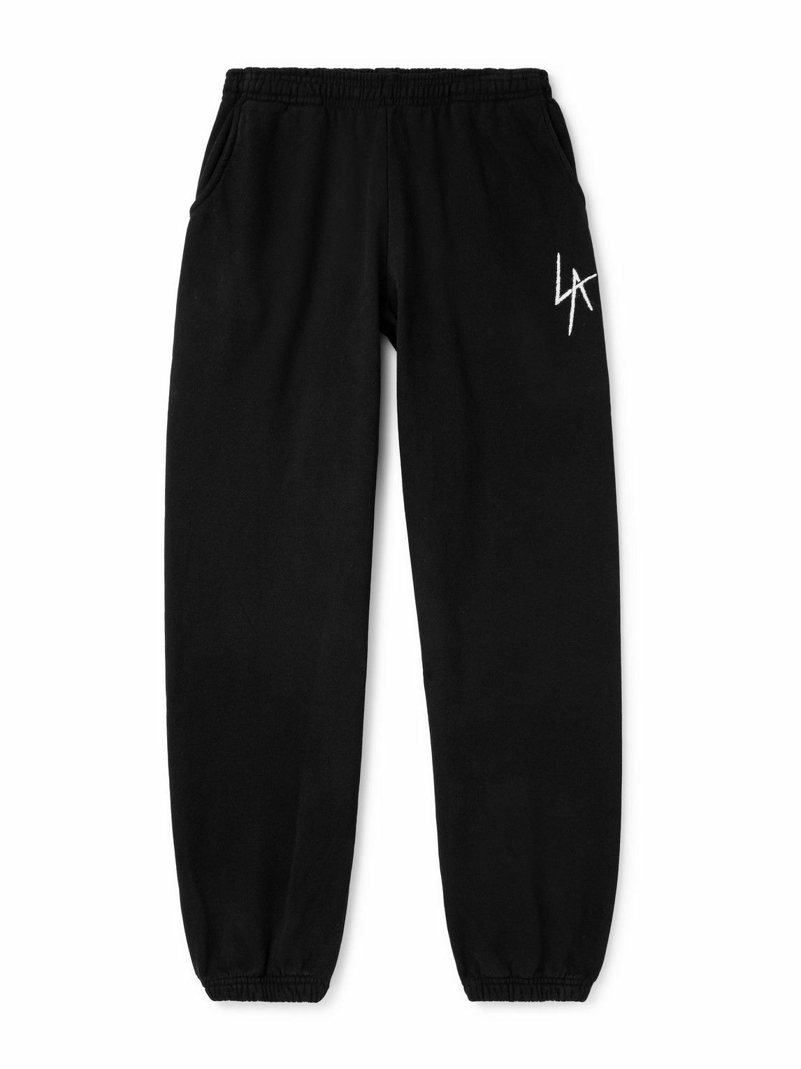 Local Authority LA - LA Slash Tapered Logo-Embroidered Cotton-Jersey Sweatpants - Black
