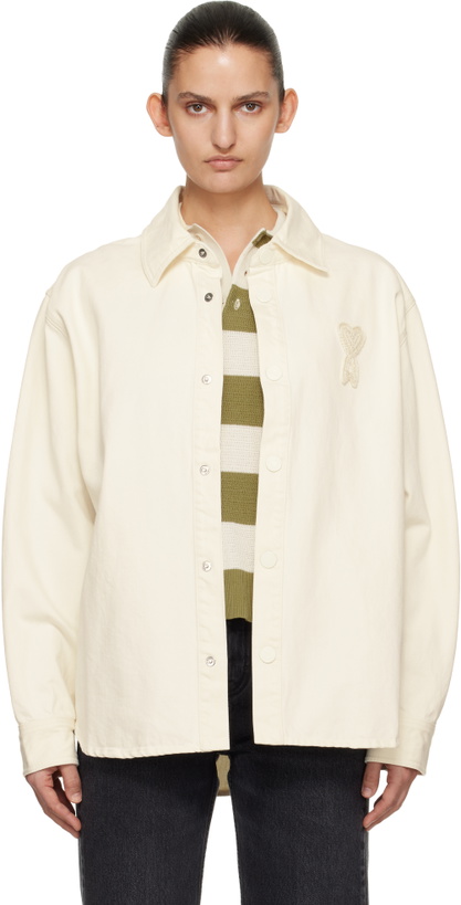 Photo: AMI Paris Off-White Cotton Knitted 'Ami de Coeur' Overshirt