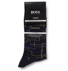 Hugo Boss - Striped Mercerised Stretch Cotton-Blend Socks - Blue