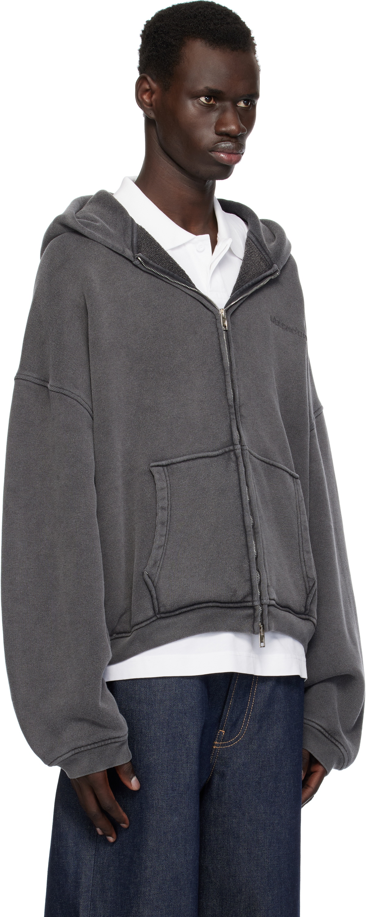 Alexander Wang Gray Oversize Zip-Up Hoodie Alexander Wang