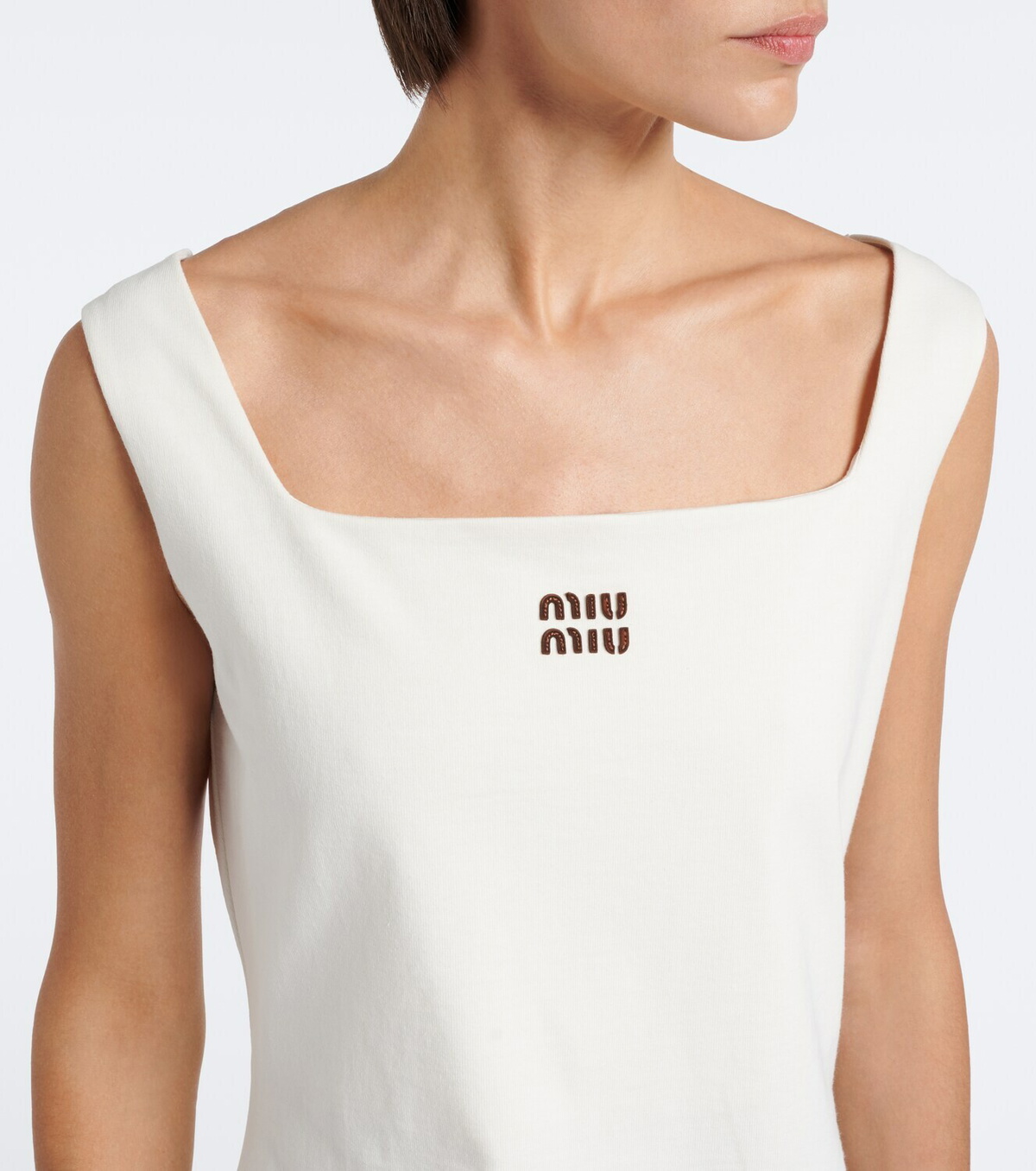 Miu Miu Leather-trimmed cotton jersey minidress