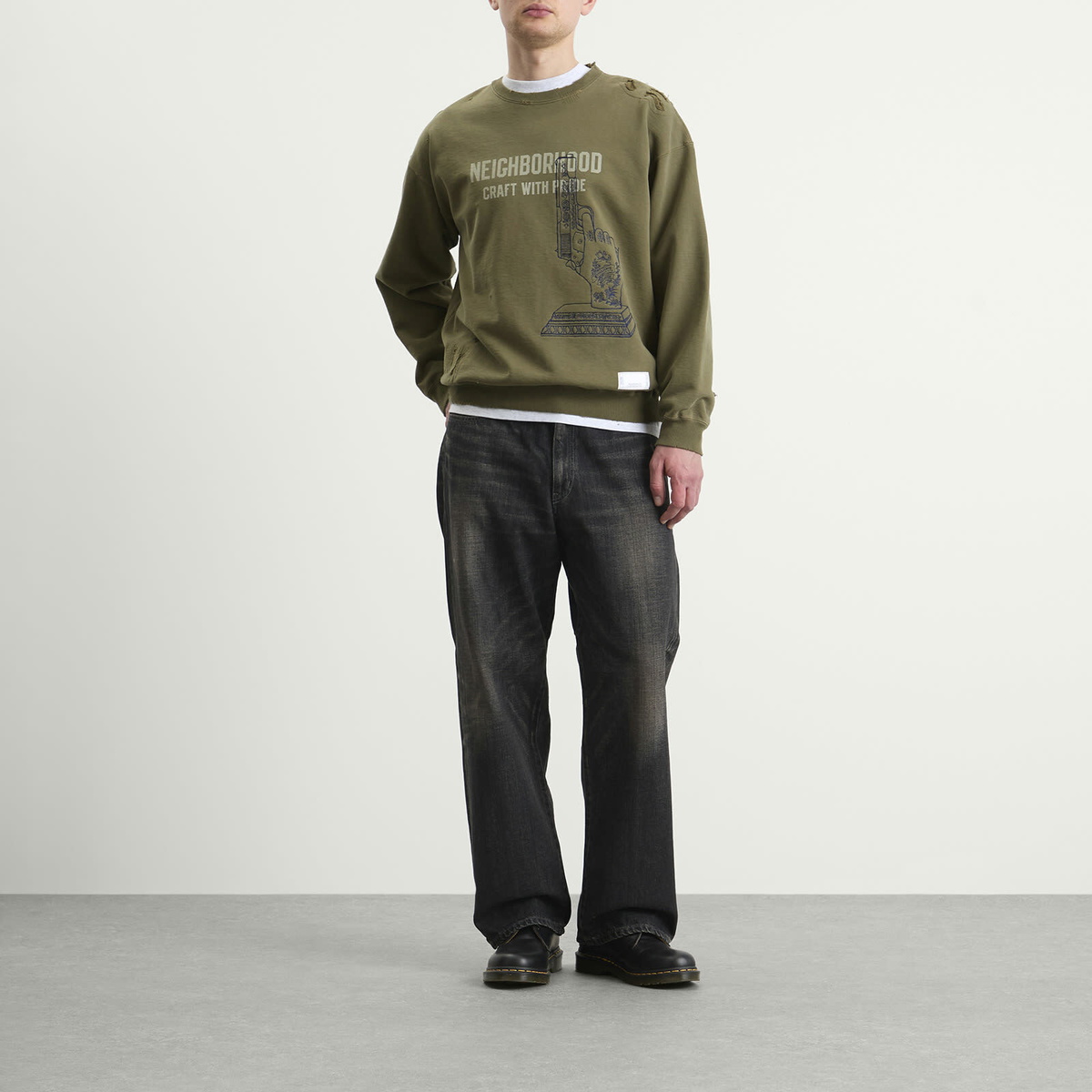 Neighborhood Men's Embroidered Savage Sweatshirt in Olive Drab