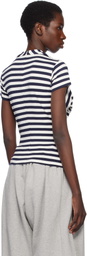 Pushbutton Navy & White Stripe Bra Draping Jersey T-shirt