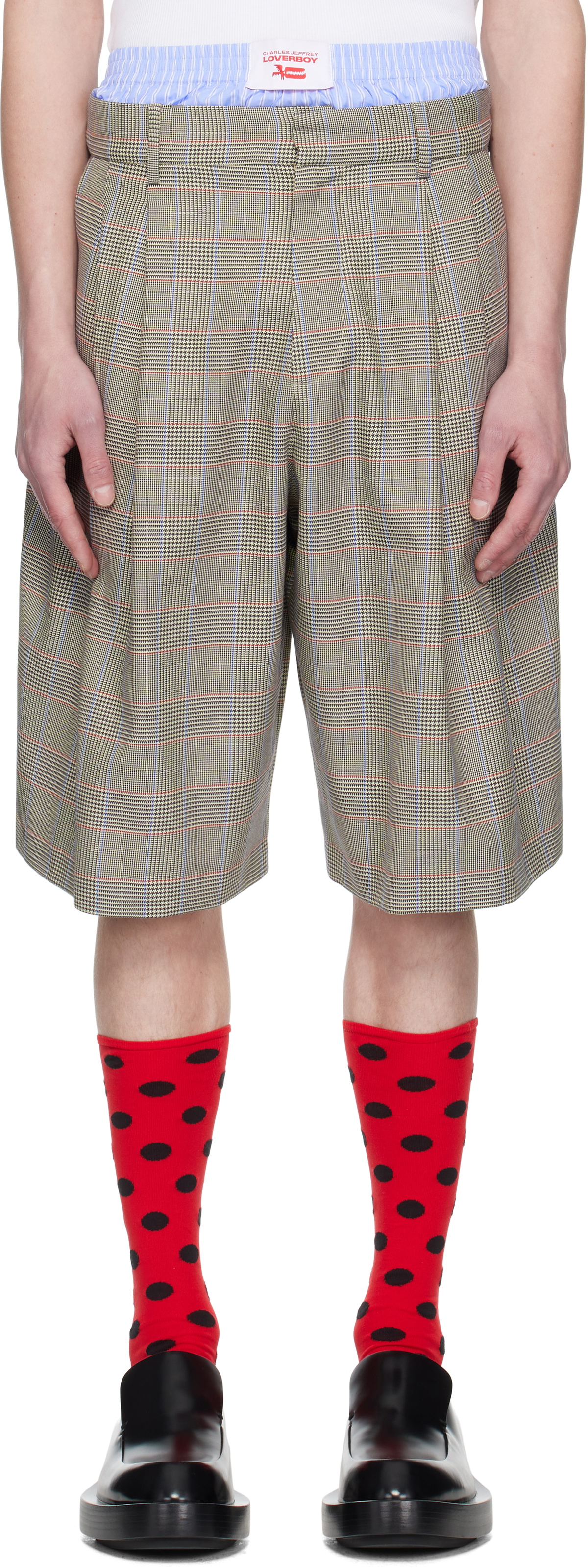 パンツ CharlesJeffreyLoverboy Red CollegeShorts Charles Jeffrey Loverboy Red & Blue Spikey Shorts Charles