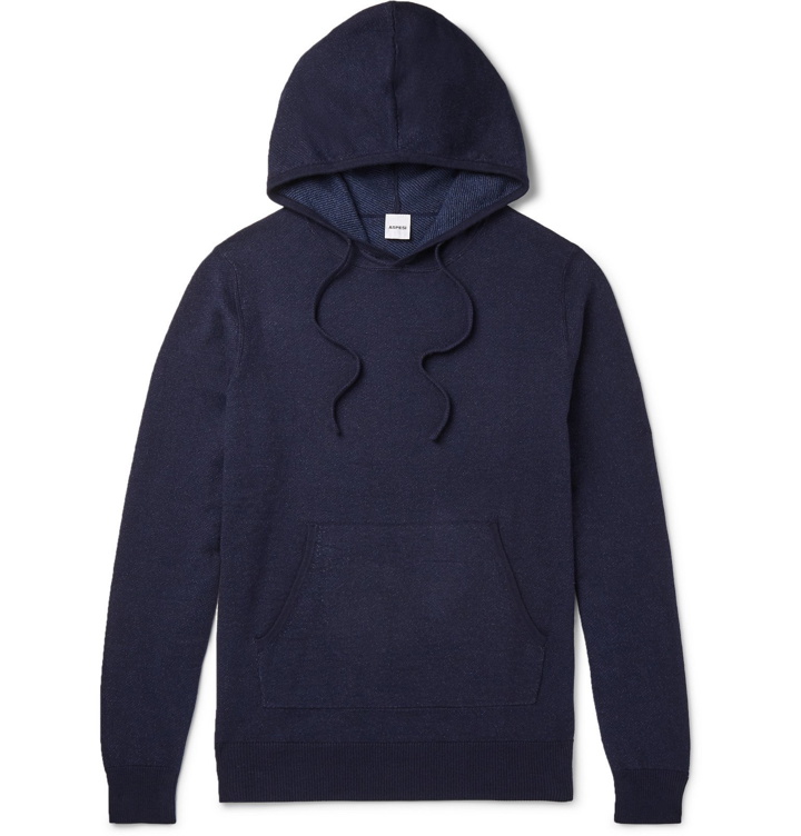 Photo: Aspesi - Mélange Loopback Cotton, Cashmere and Wool-Blend Jersey Hoodie - Blue