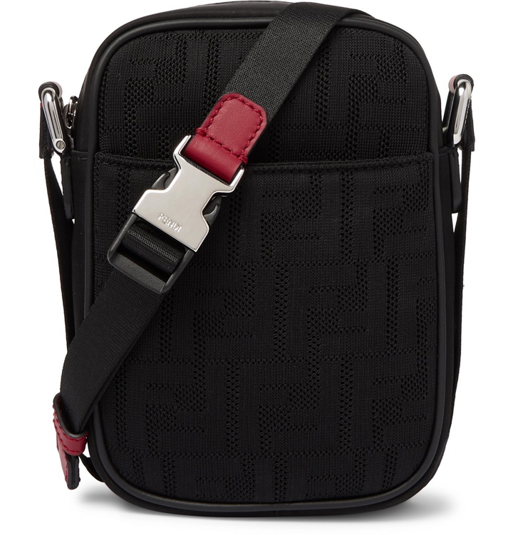 Photo: Fendi - Mini Leather-Trimmed Logo-Jacquard Mesh Messenger Bag - Black