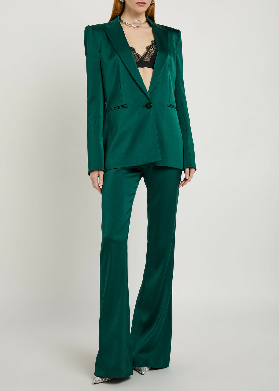 Galvan Sculpted Flared-leg Satin Trousers Green