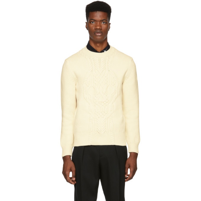 Photo: Alexander McQueen White Skull Cable Sweater
