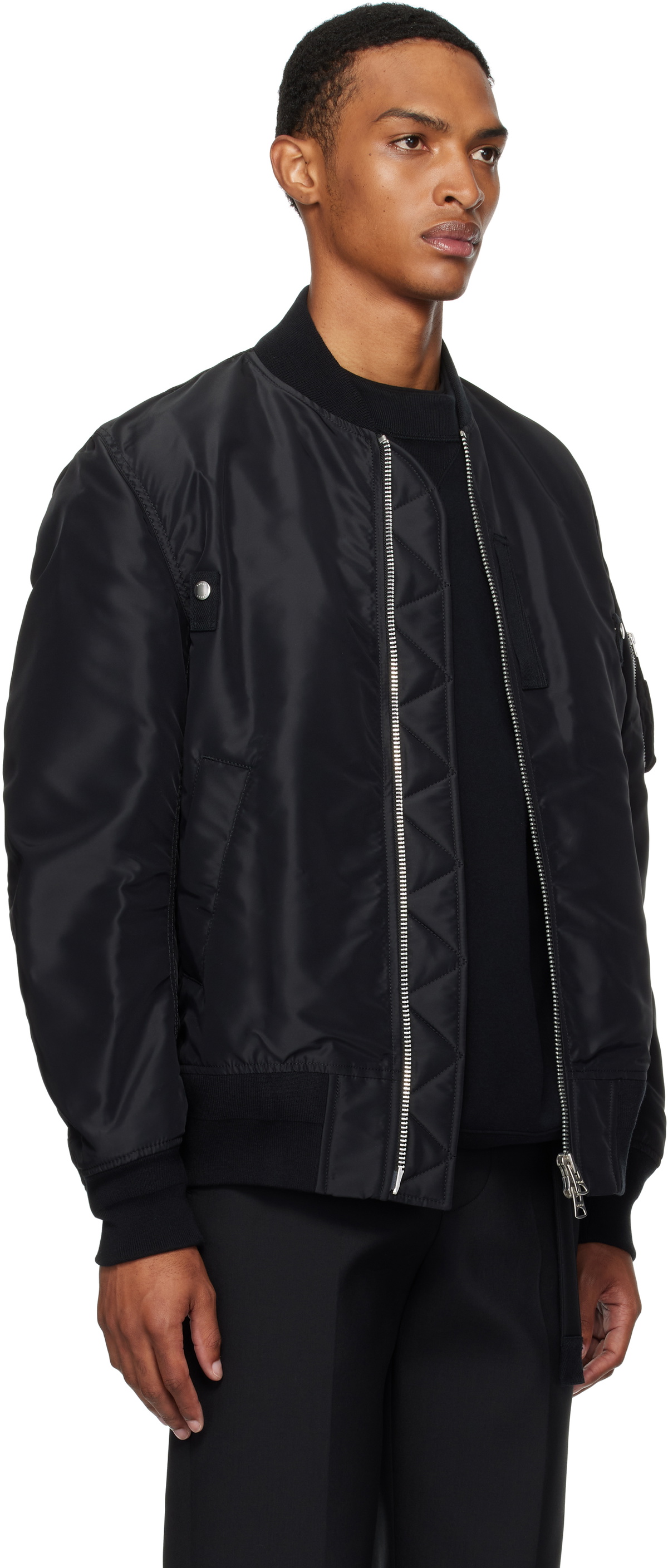 sacai Black Nylon Twill Bomber Jacket Sacai