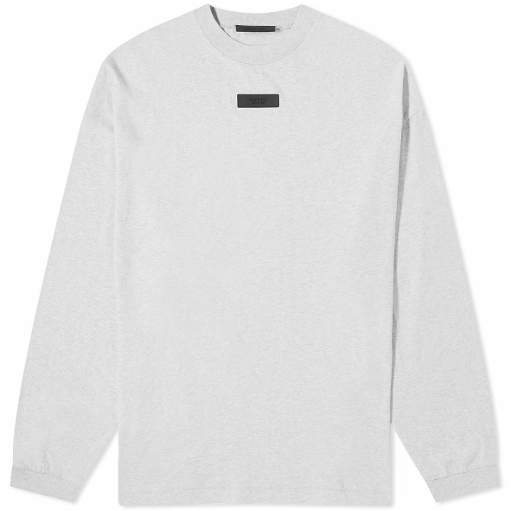 Photo: Fear of God ESSENTIALS Men's Long Sleeve Spring Tab T-Shirt in Light Heather Grey