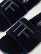 TOM FORD - Harrison Logo-Embroidered Velvet Slides - Blue