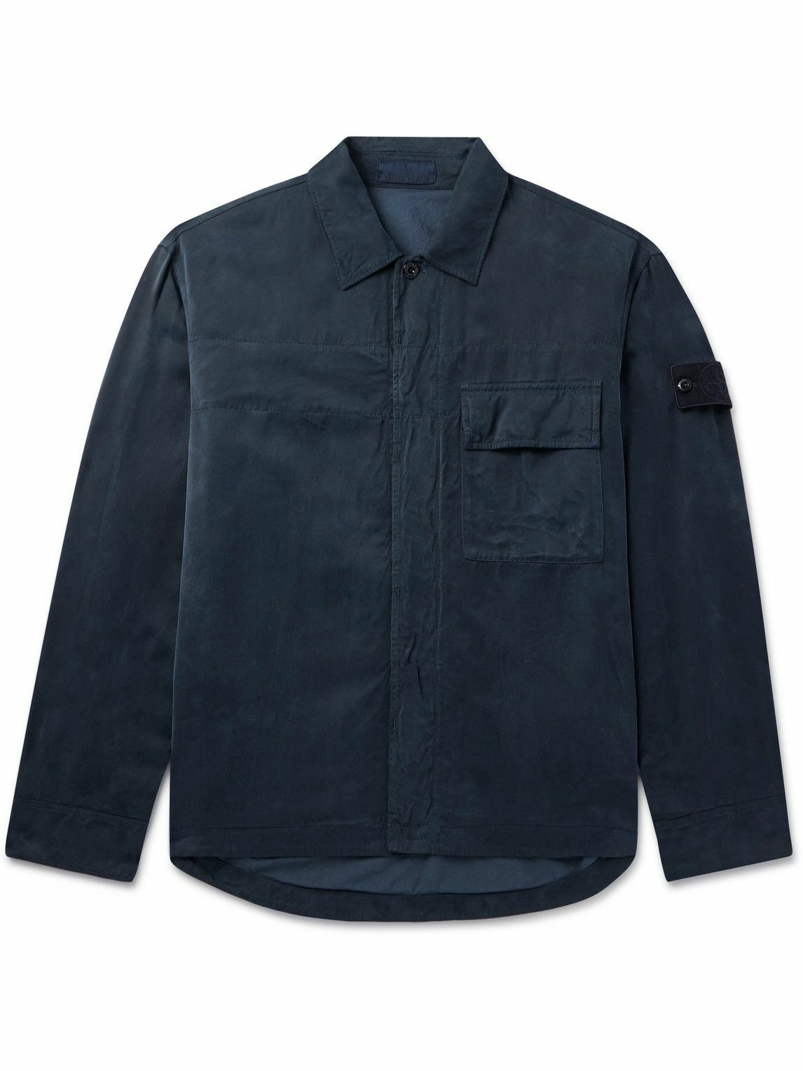 Stone Island - Ghost Logo-Appliquéd Matte-Satin Overshirt - Blue