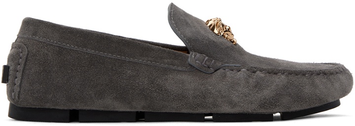 Photo: Versace Gray 'La Medusa' Suede Loafers