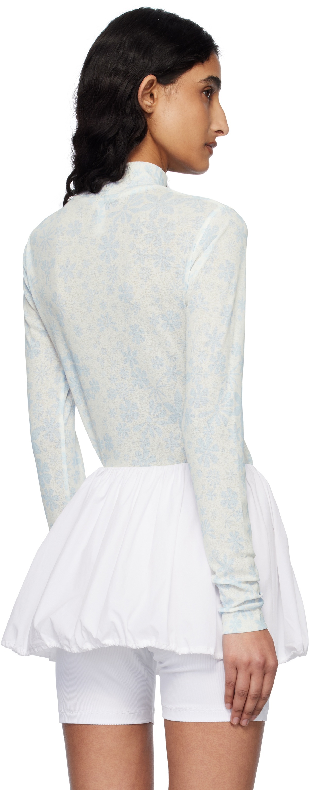 Kijun Blue & Off-White Flower Jersey Turtleneck