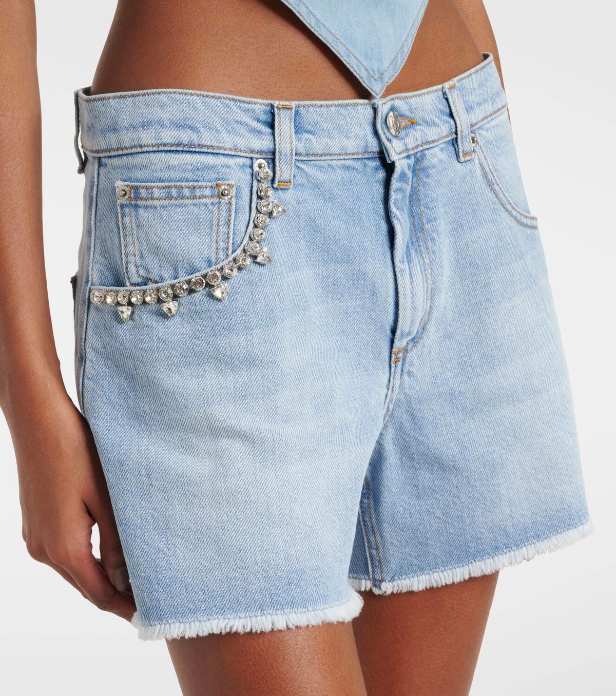 Area Embellished denim shorts