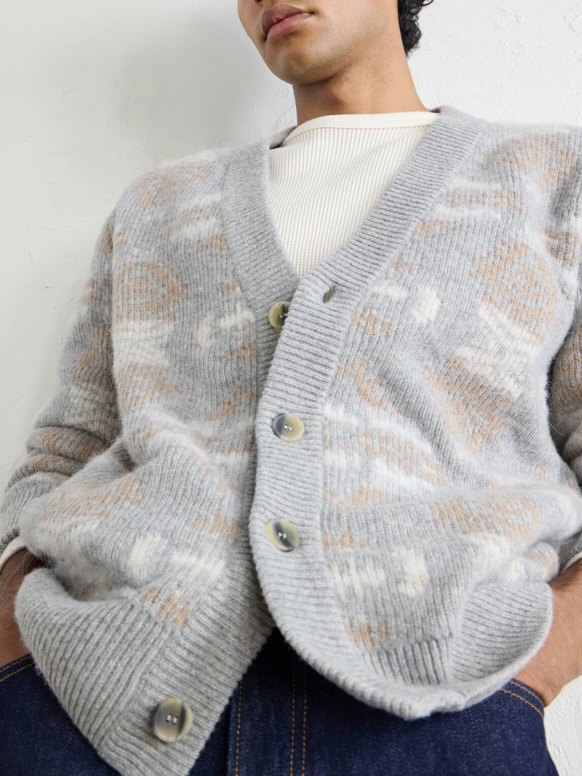 Altea - Virgin Wool-Jacquard Cardigan - Gray