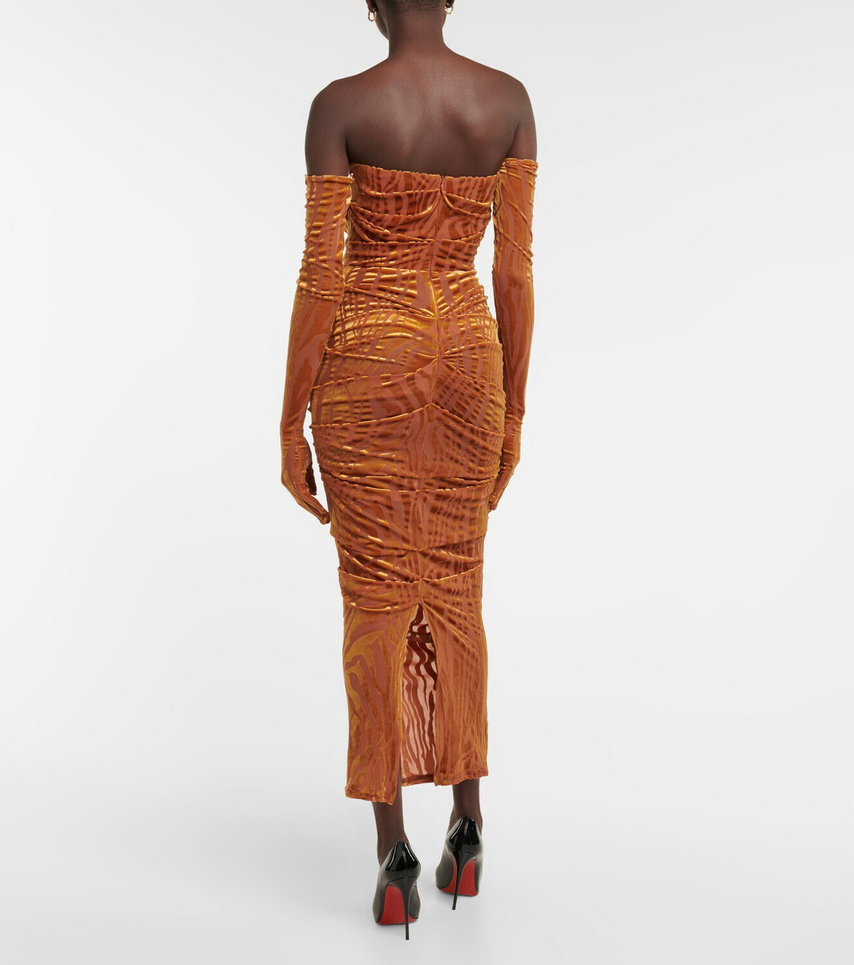 Alex Perry Brooks ruched midi dress with gloves Alex Perry