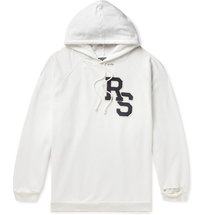 Photo: Raf Simons - Oversized Logo-Appliquéd Distressed Fleece-Back Cotton-Jersey Hoodie - Neutrals