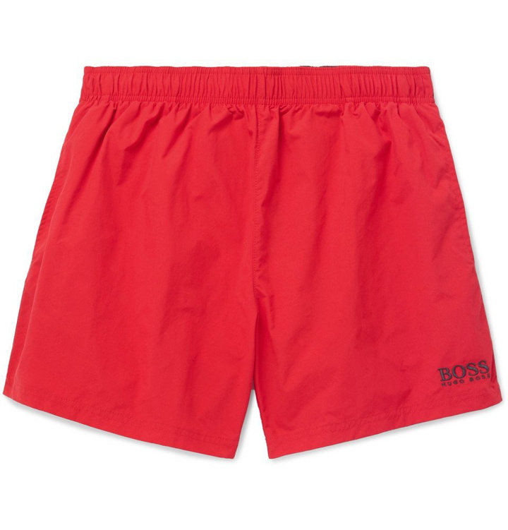Photo: Hugo Boss - Short-Length Logo-Embroidered Swim Shorts - Red