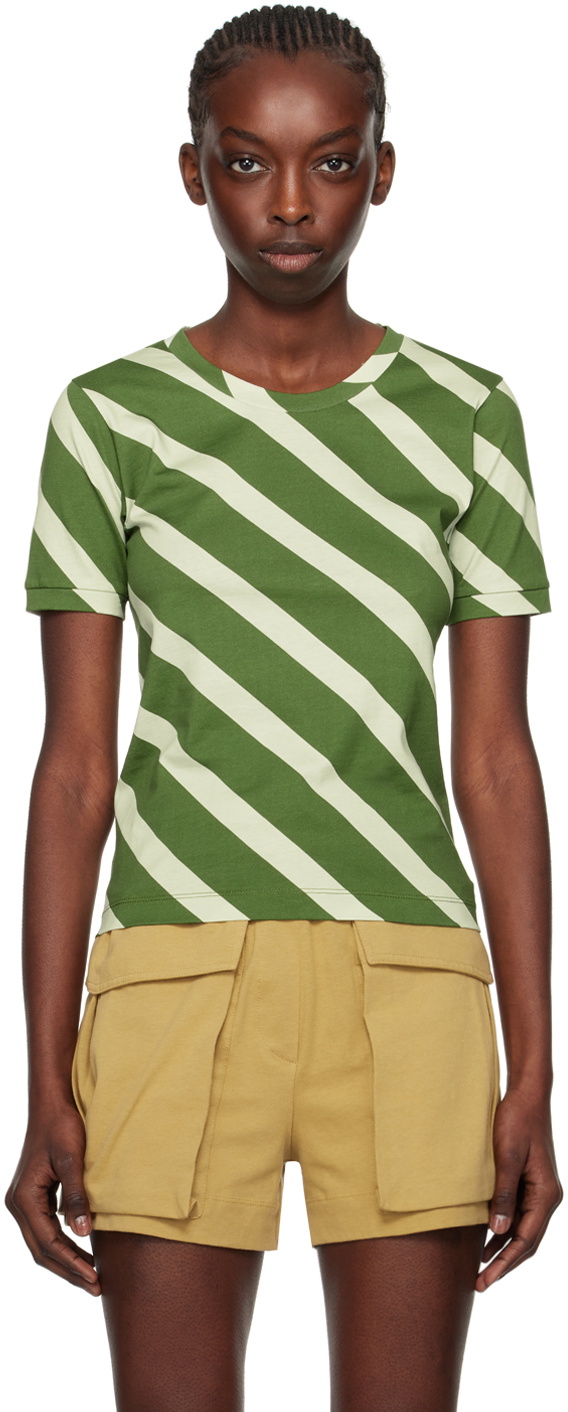 Mommy & me Cotton Outfits Set Green Striped T-Shirt and Dress Set for Dad, Mom, Kids & Baby, Perfect for Summer Family Outings & Photos Green